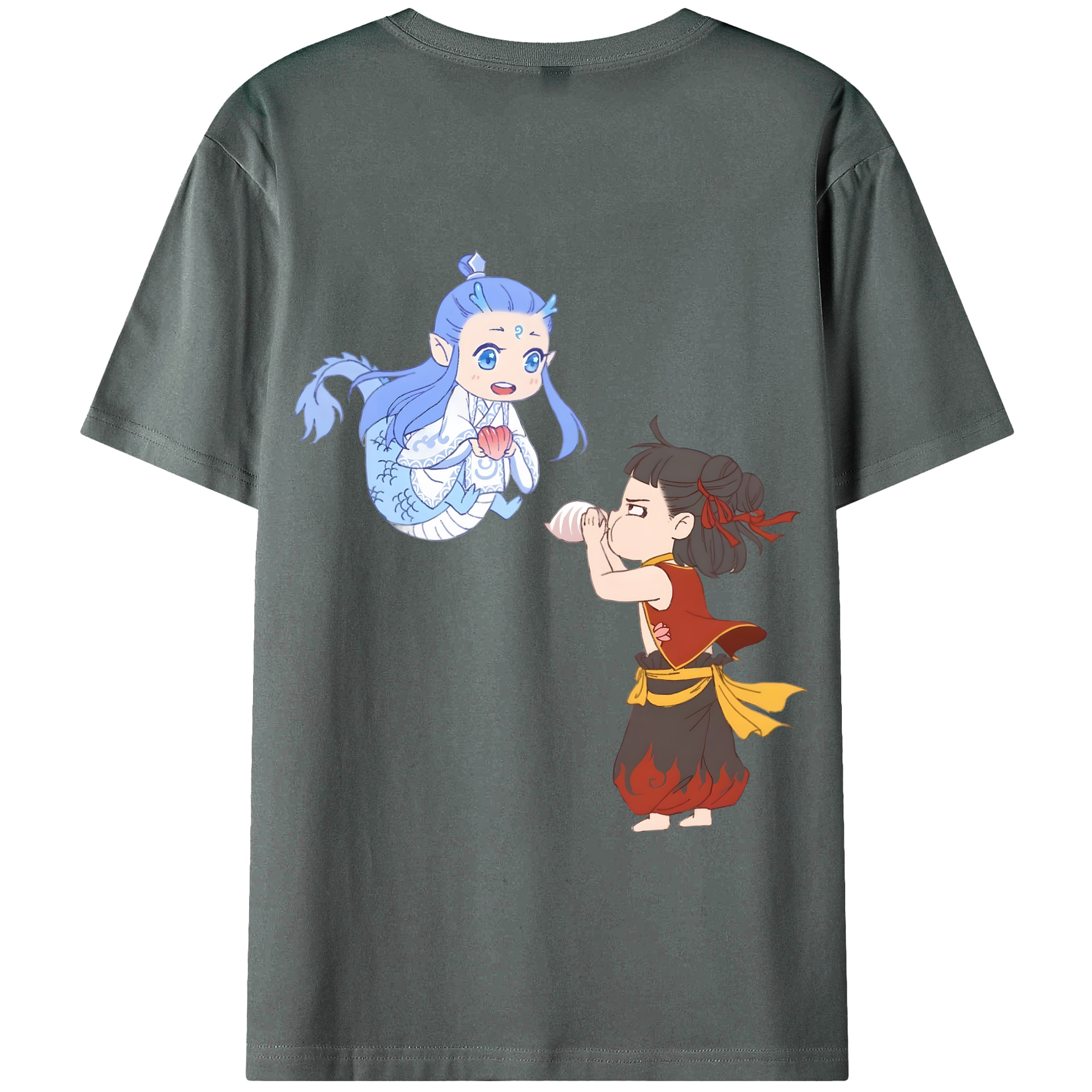 （画像用） Ne Zha 2 ナタ 魔童の大暴れ 綿100％半袖Tシャツ（背面プリント）